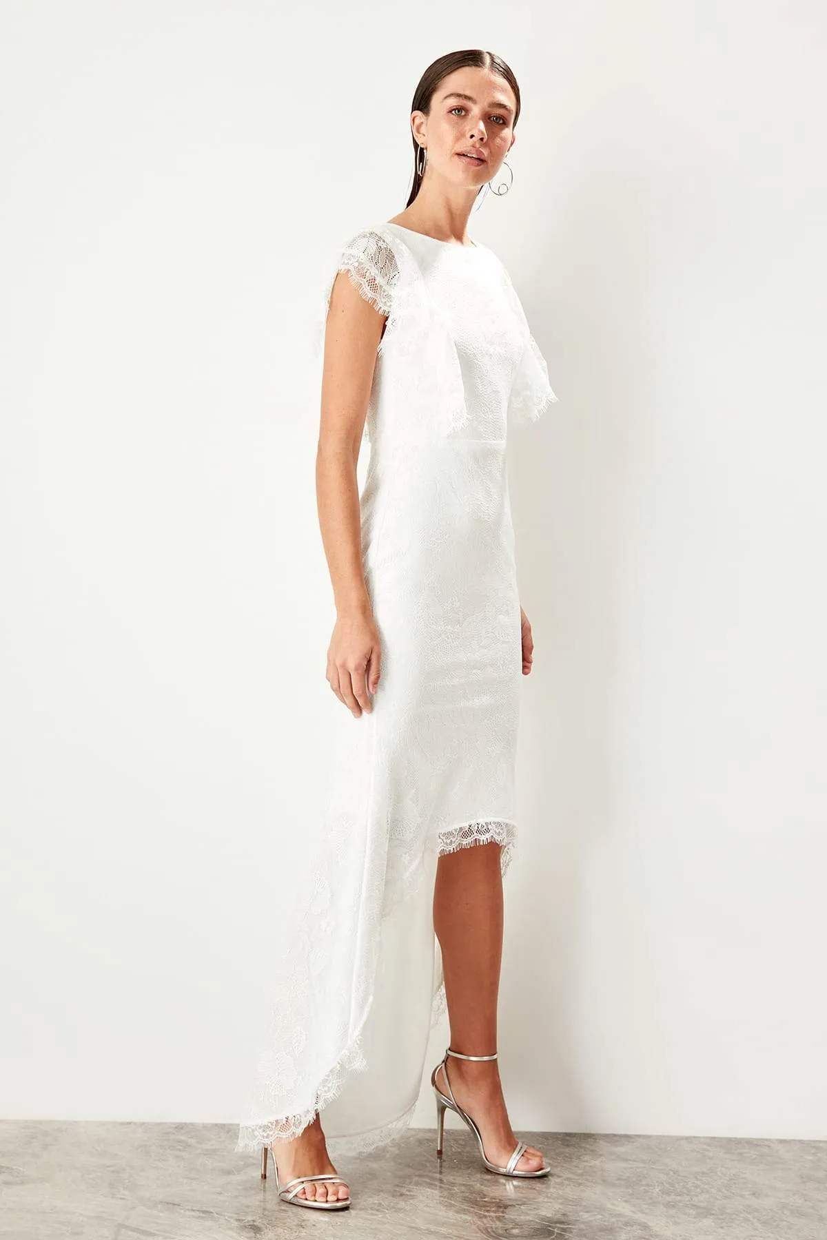 13313 Ecru Hi-Low Lace Dress