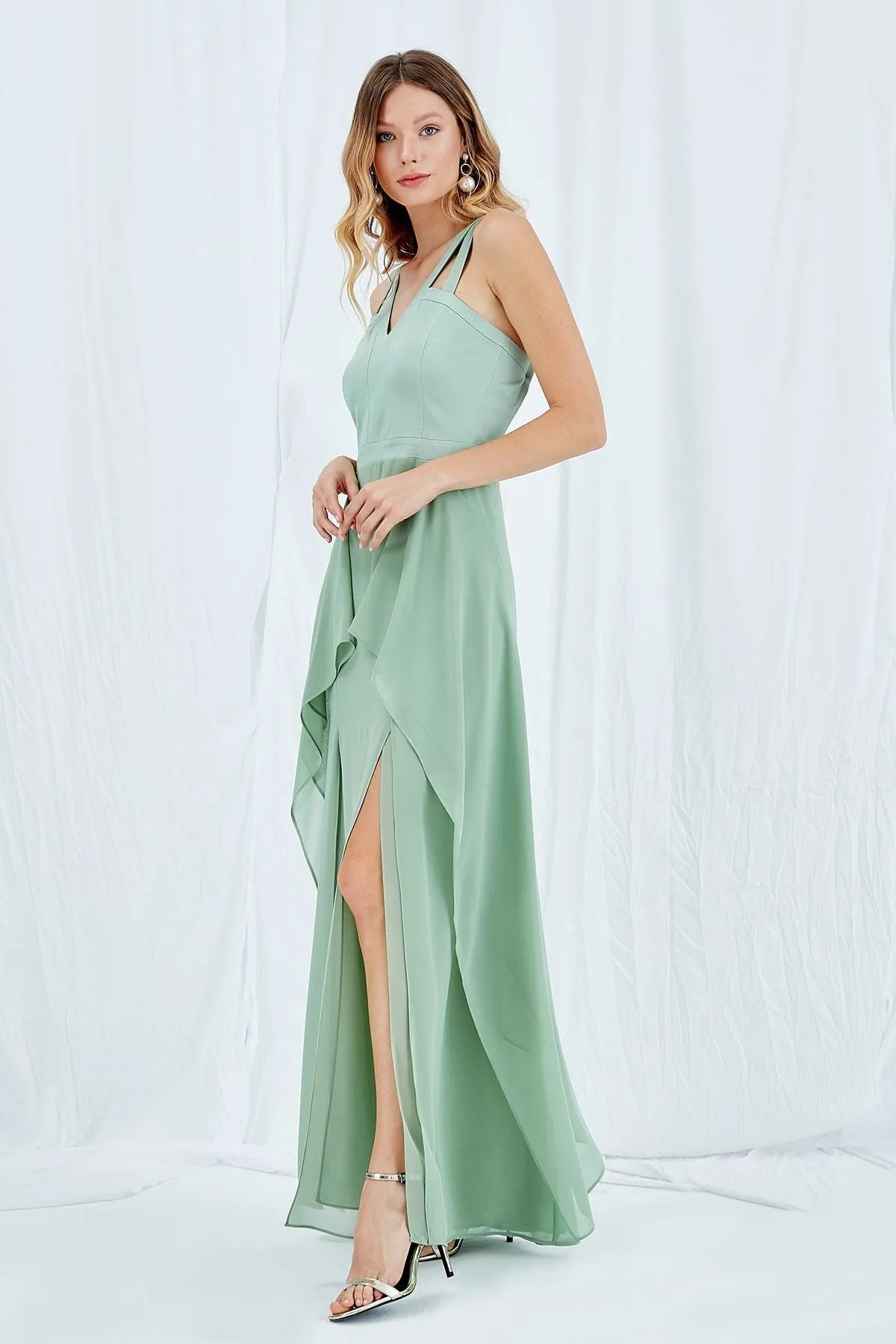 13375 Green Double Slit Dress