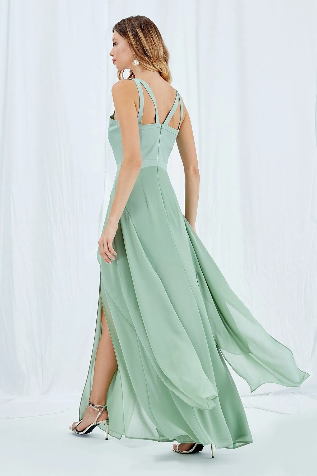 13375 Green Double Slit Dress
