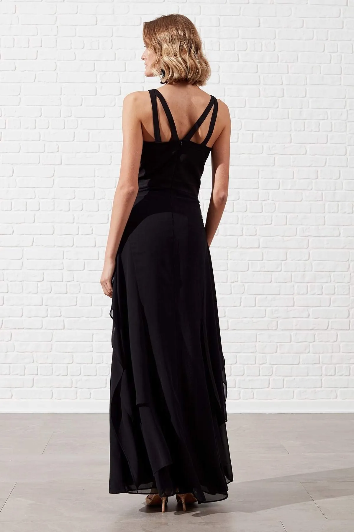 13383 Black Double Slit Dress