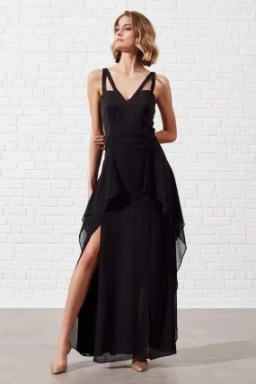 13383 Black Double Slit Dress