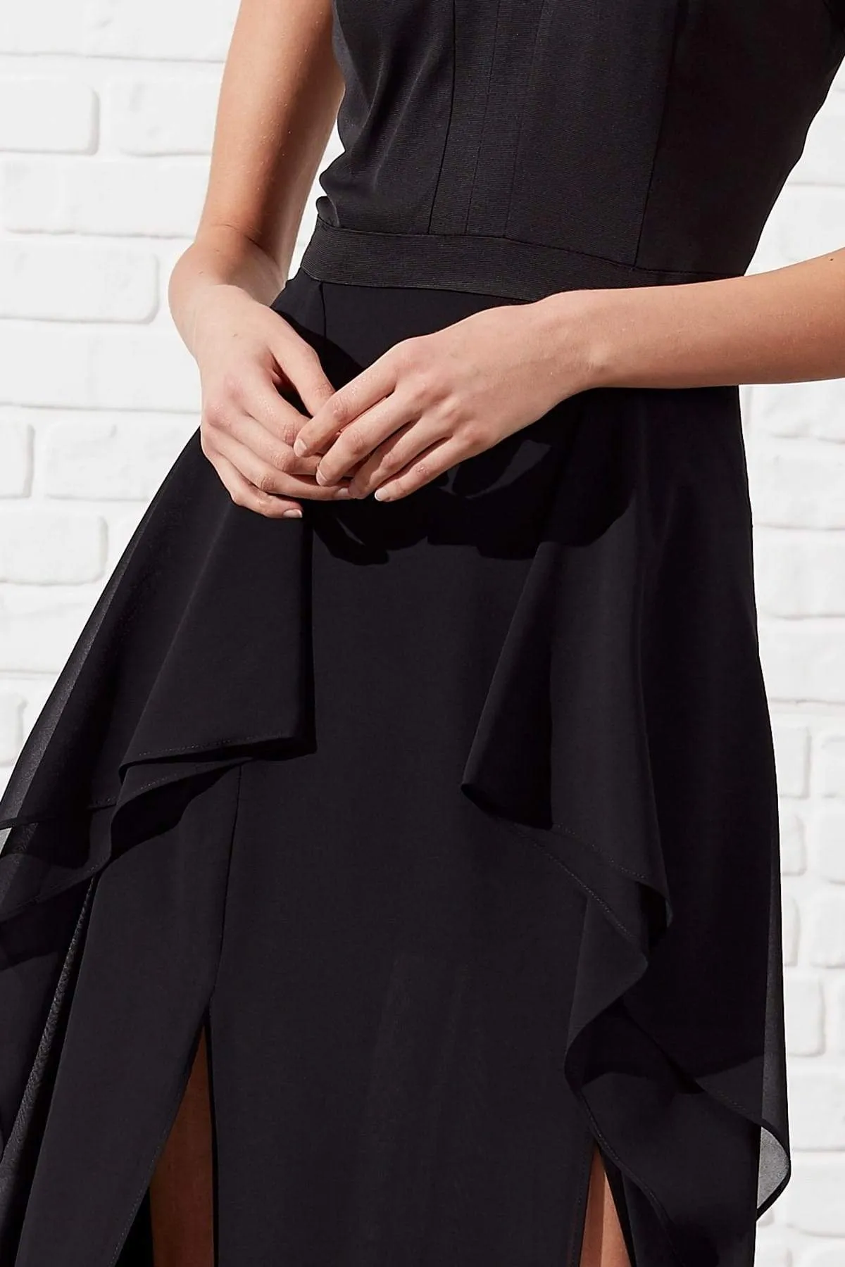 13383 Black Double Slit Dress