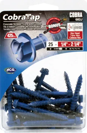1/4"x2-1/4" Hex Head CobraTap Concrete Screws (25 Pack)