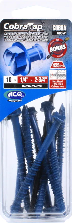 1/4"x2-3/4" Hex Head CobraTap Concrete Screws (10 Pack)