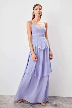 16428 Lilac Lace Trim Strap Dress