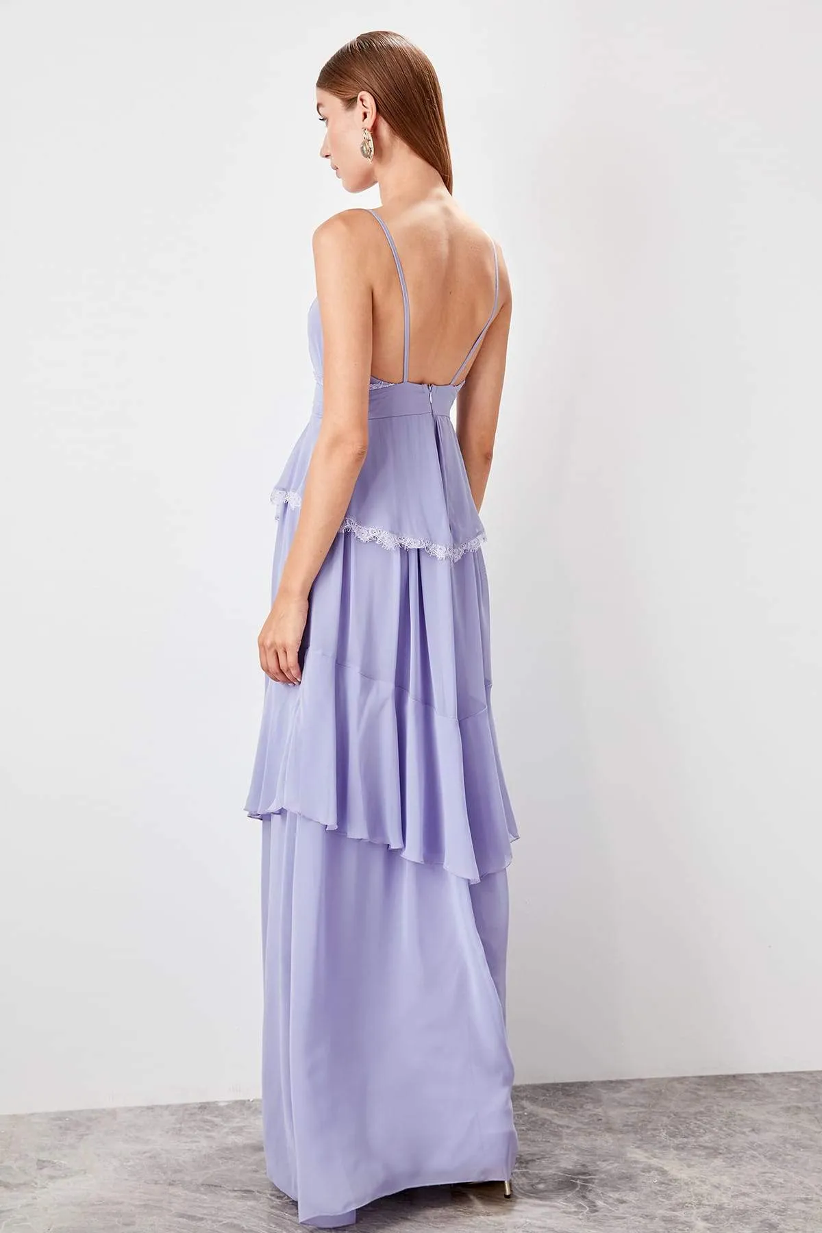 16428 Lilac Lace Trim Strap Dress