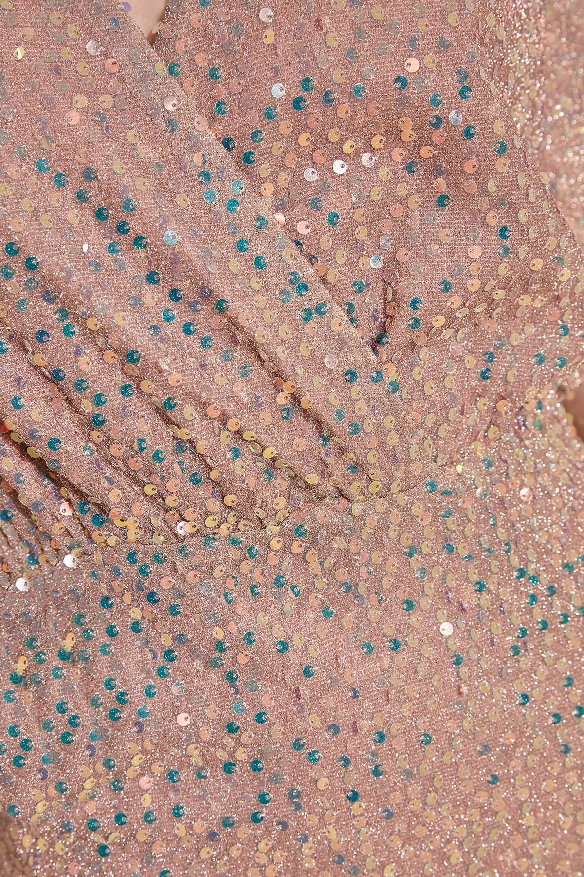 16441 Salmon-Beige Sequined Dress