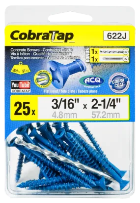 3/16"x2-1/4" Flat Head CobraTap Concrete Screws (25 Pack)