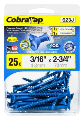 3/16"x2-3/4" Flat Head CobraTap Concrete Screws (25 Pack)