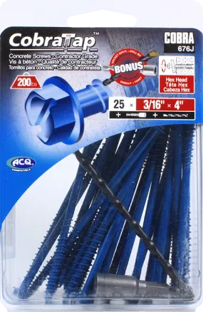 3/16"x4" Hex Head CobraTap Concrete Screws (25 Pack)