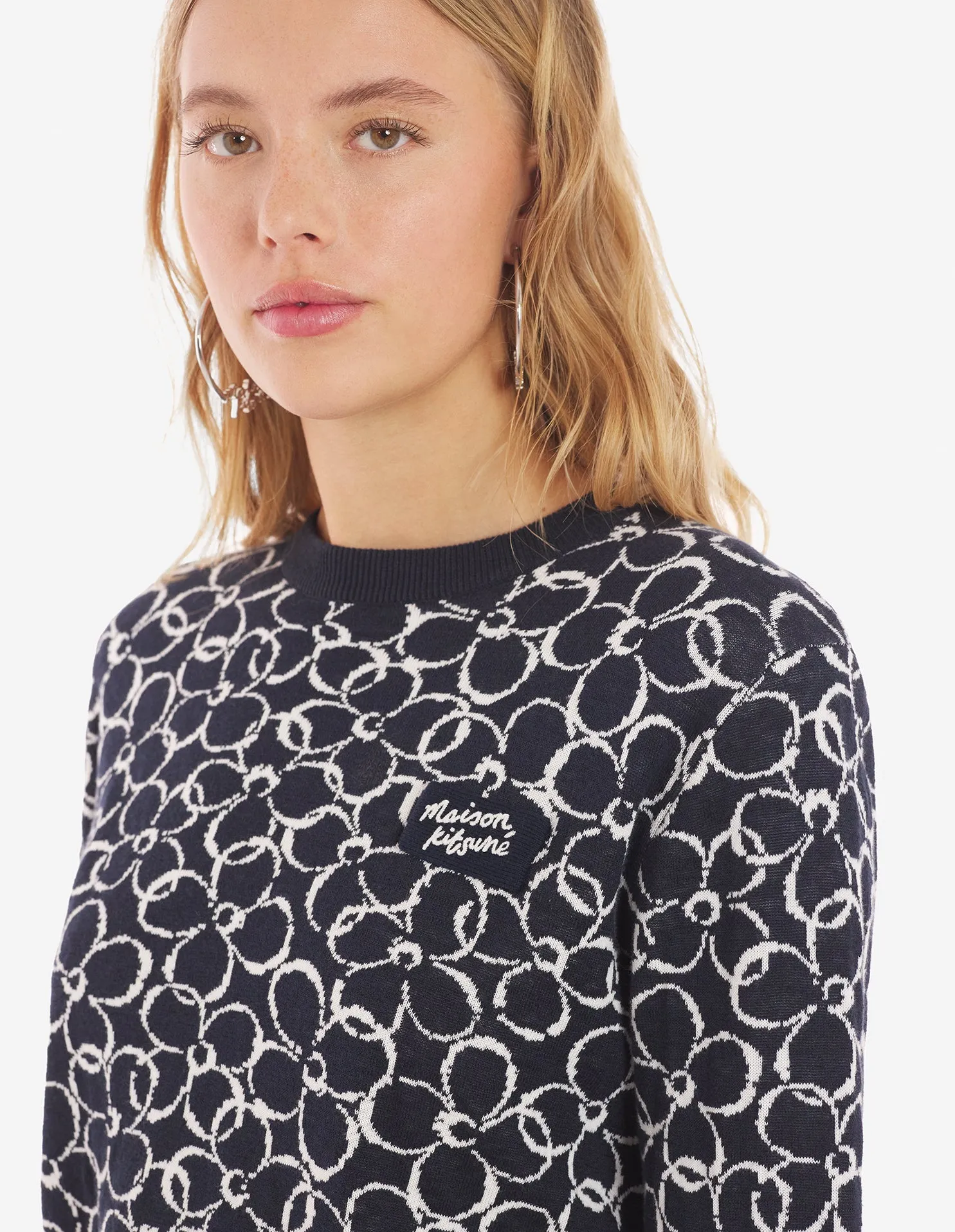 Abstract Daisy Jacquard Jumper Knitwear Ink Blue