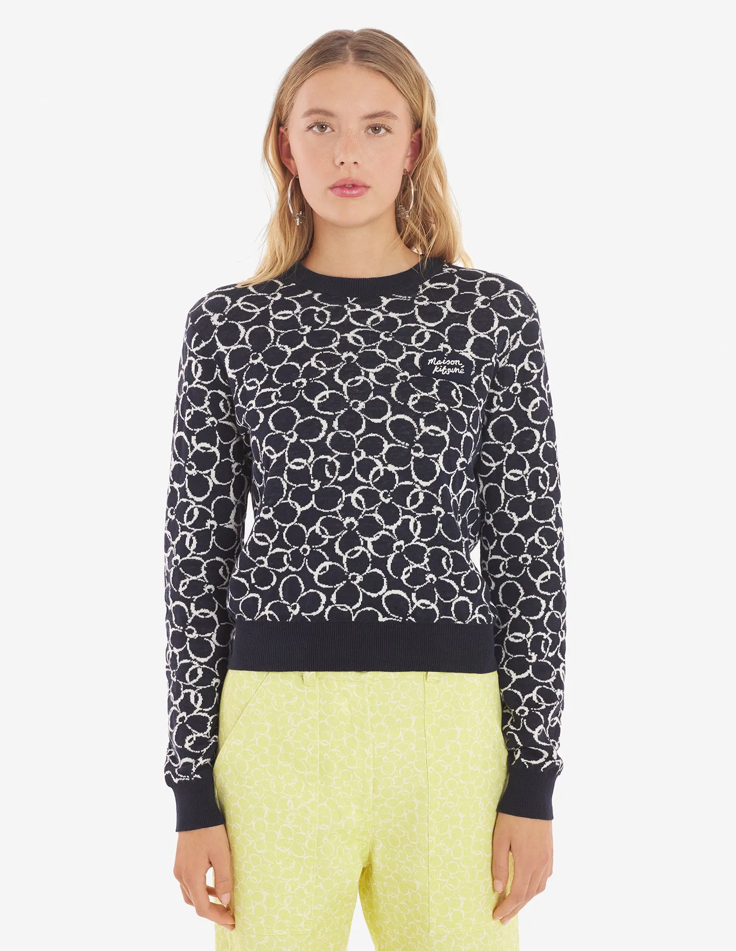 Abstract Daisy Jacquard Jumper Knitwear Ink Blue