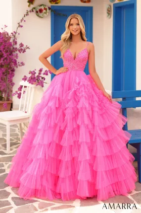 Amarra 88296 Layered Ruffle Ballgown Prom Dress Beaded Bodice Formal A Line Pageant Gown