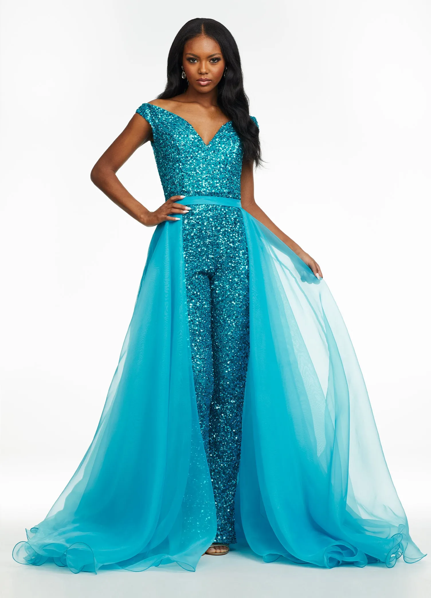 Ashley Lauren 1740 Size 0,12 Red Long Organza Pageant Overskirt Wire Hem Layered Train Detachable