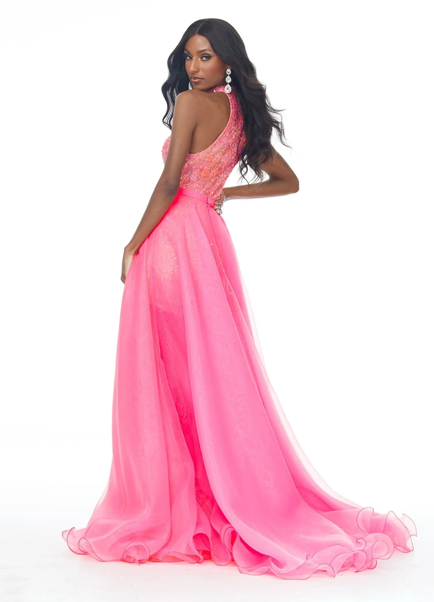 Ashley Lauren 1740 Size 0,12 Red Long Organza Pageant Overskirt Wire Hem Layered Train Detachable