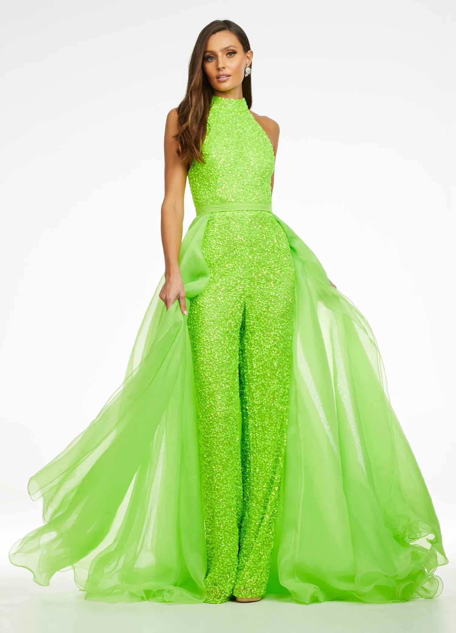Ashley Lauren 1740 Size 0,12 Red Long Organza Pageant Overskirt Wire Hem Layered Train Detachable