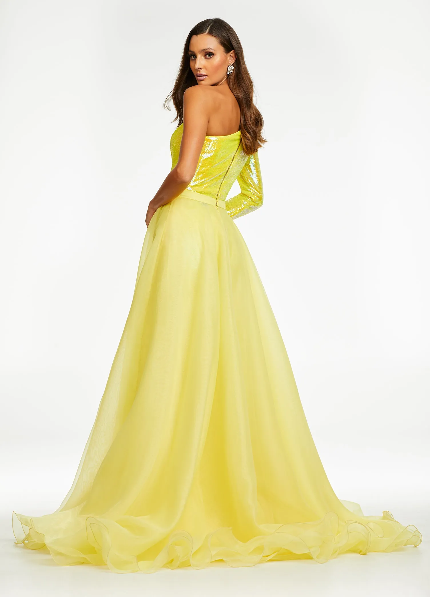 Ashley Lauren 1740 Size 0,12 Red Long Organza Pageant Overskirt Wire Hem Layered Train Detachable