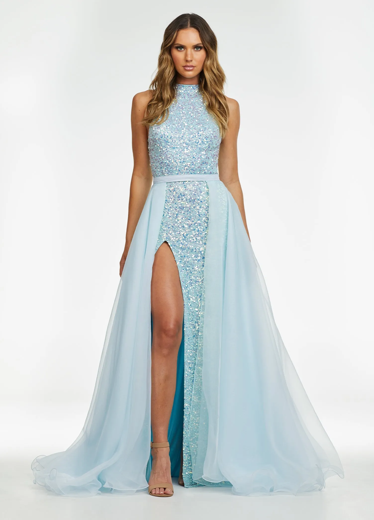 Ashley Lauren 1740 Size 0,12 Red Long Organza Pageant Overskirt Wire Hem Layered Train Detachable