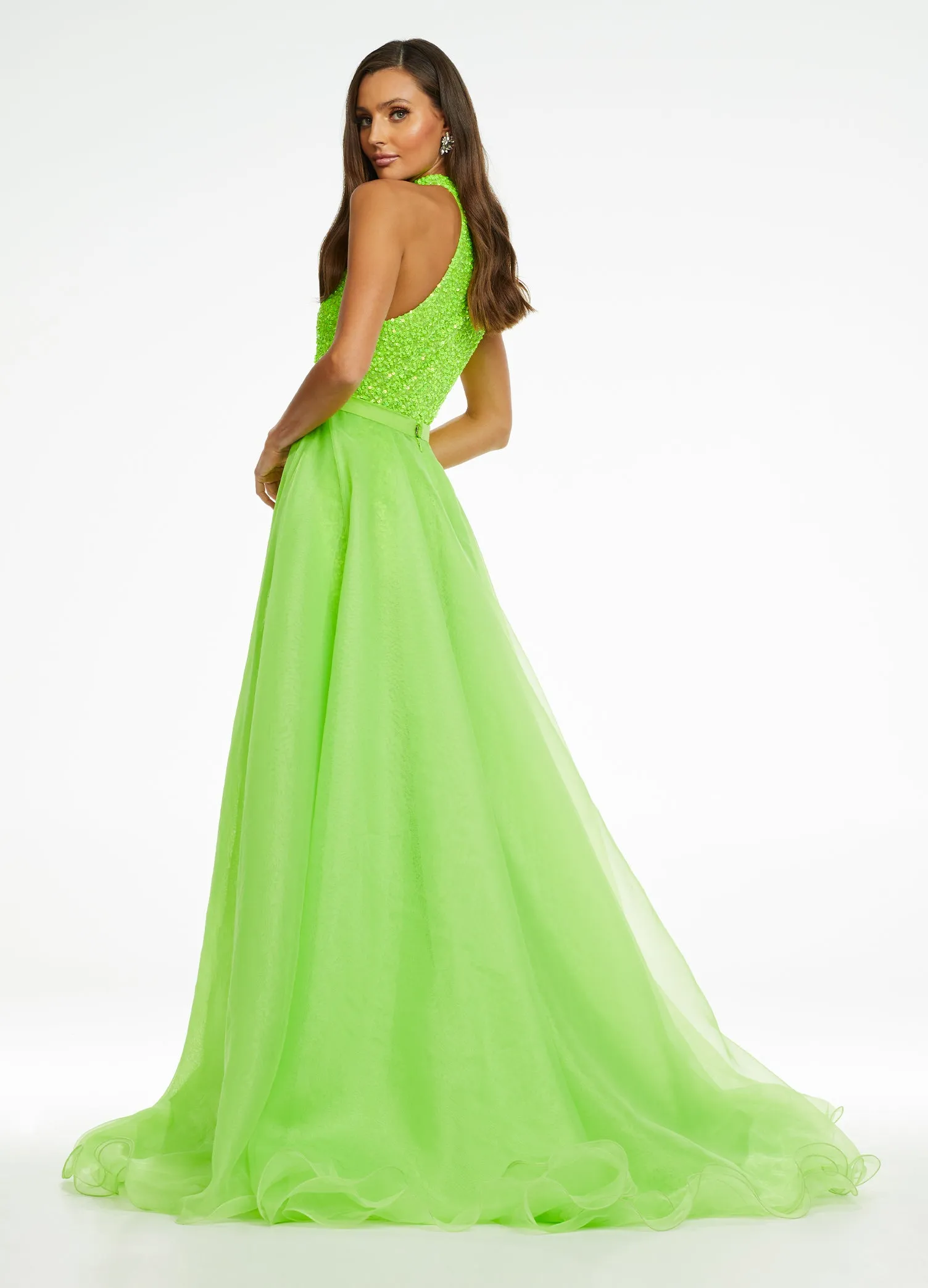 Ashley Lauren 1740 Size 0,12 Red Long Organza Pageant Overskirt Wire Hem Layered Train Detachable