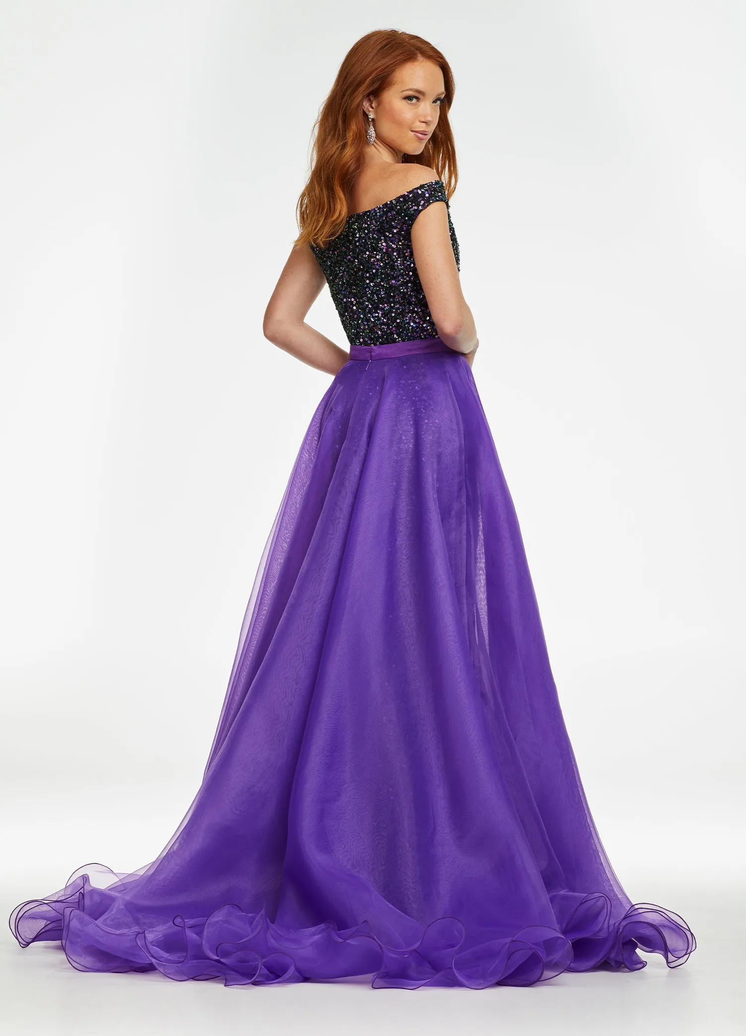 Ashley Lauren 1740 Size 0,12 Red Long Organza Pageant Overskirt Wire Hem Layered Train Detachable