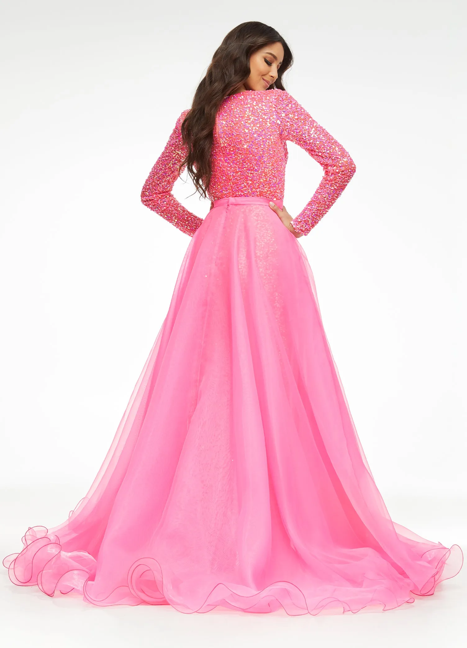 Ashley Lauren 1740 Size 0,12 Red Long Organza Pageant Overskirt Wire Hem Layered Train Detachable