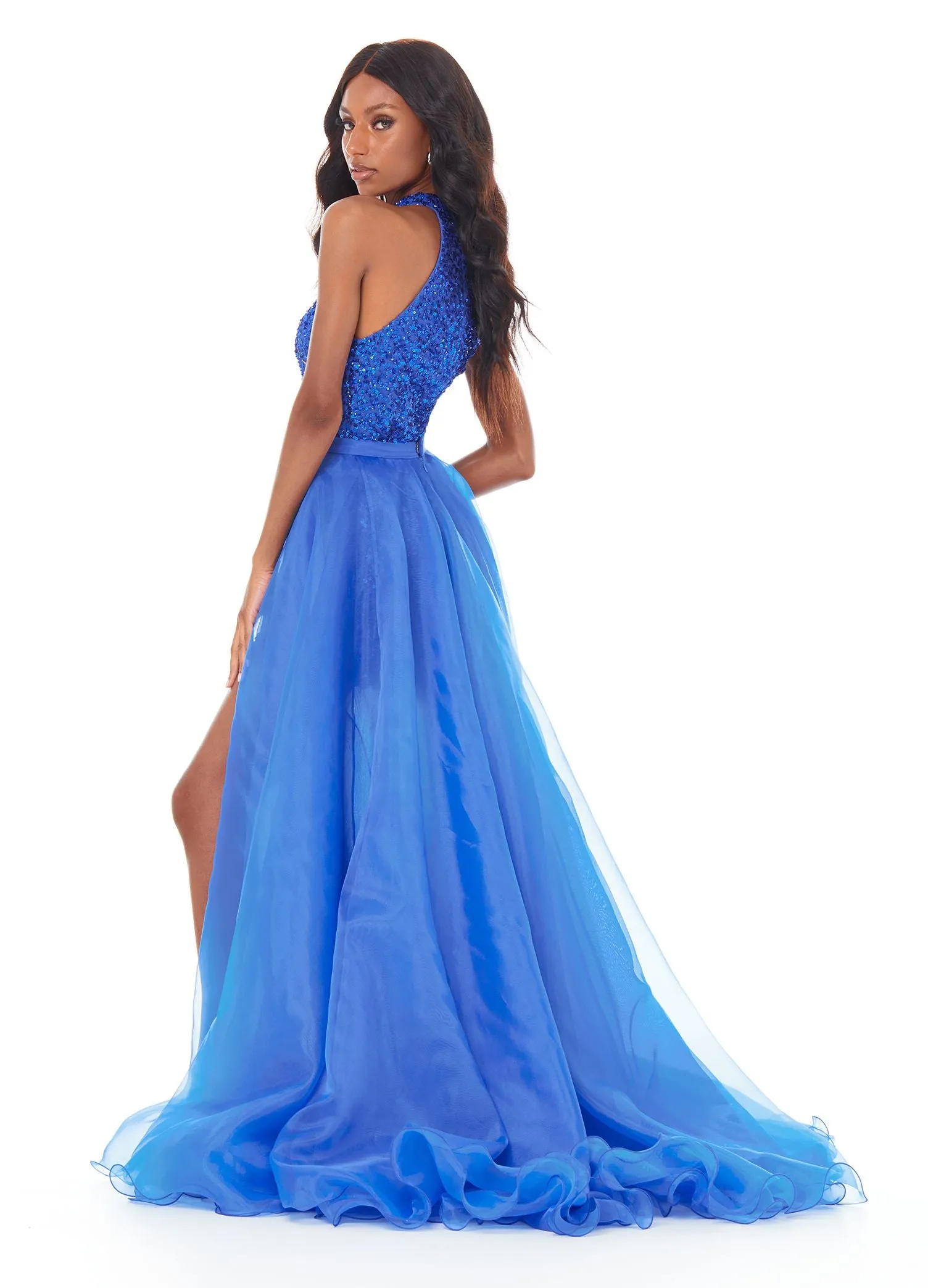 Ashley Lauren 1740 Size 0,12 Red Long Organza Pageant Overskirt Wire Hem Layered Train Detachable