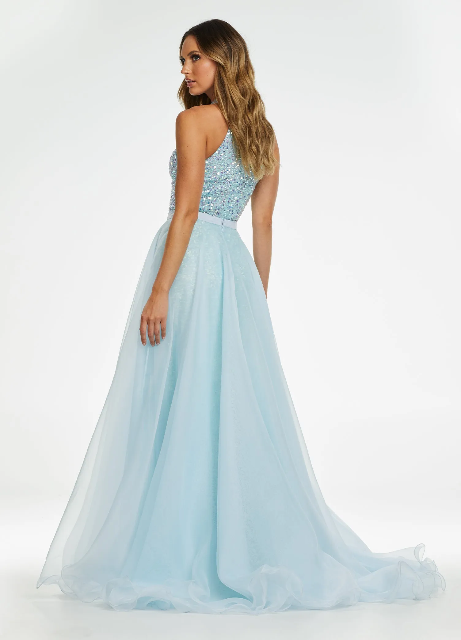 Ashley Lauren 1740 Size 0,12 Red Long Organza Pageant Overskirt Wire Hem Layered Train Detachable