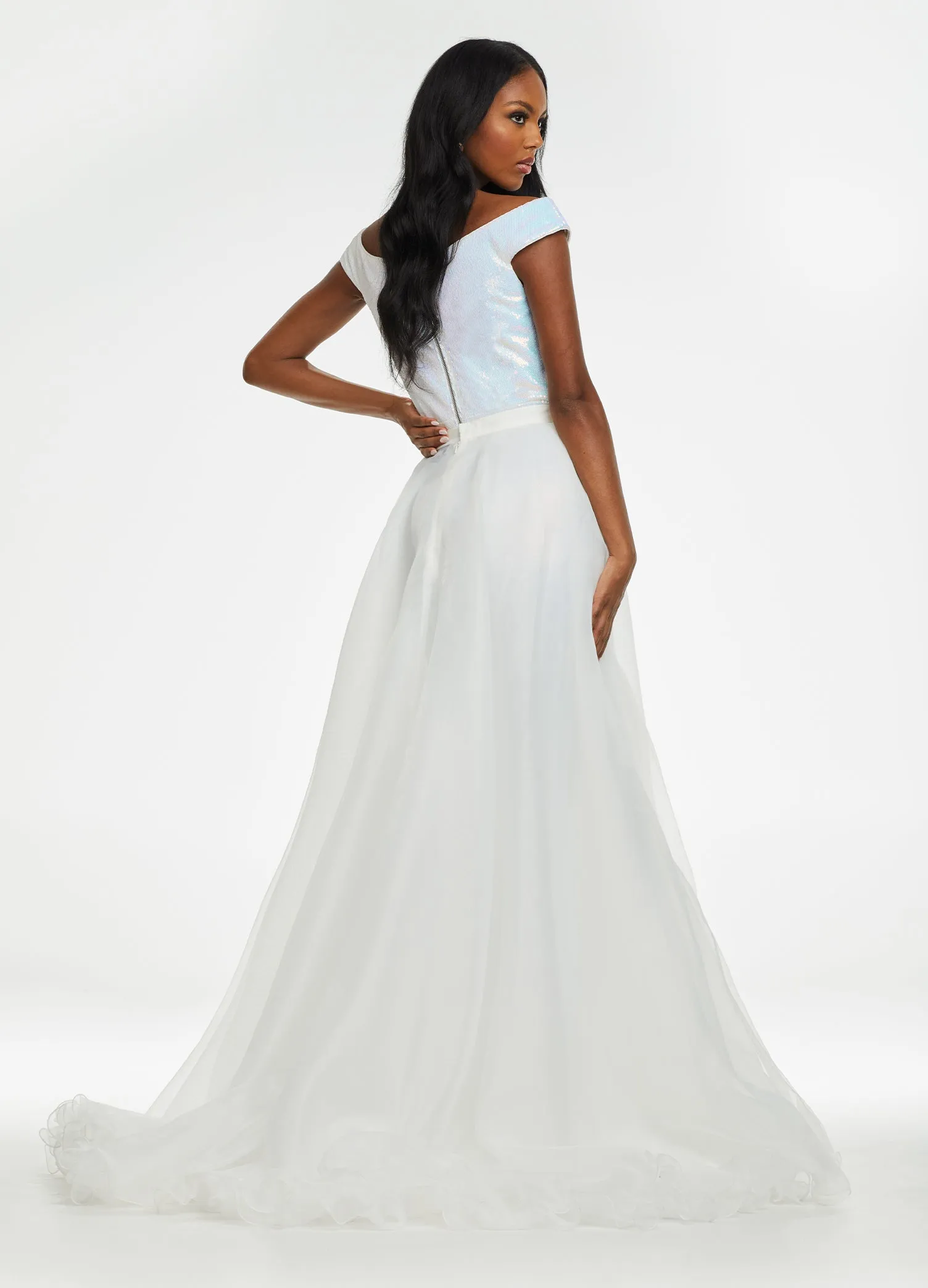 Ashley Lauren 1740 Size 0,12 Red Long Organza Pageant Overskirt Wire Hem Layered Train Detachable
