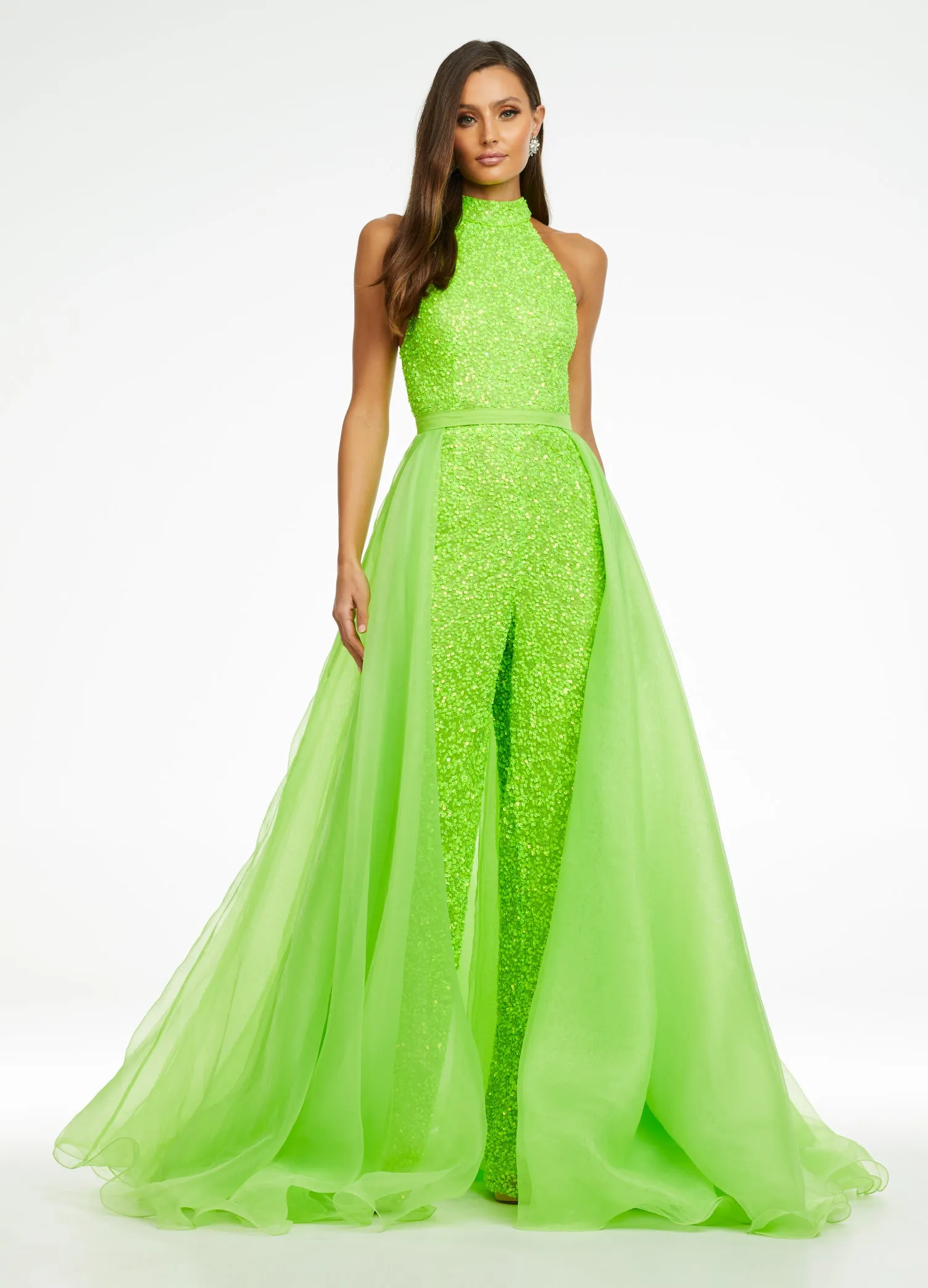 Ashley Lauren 1740 Size 0,12 Red Long Organza Pageant Overskirt Wire Hem Layered Train Detachable