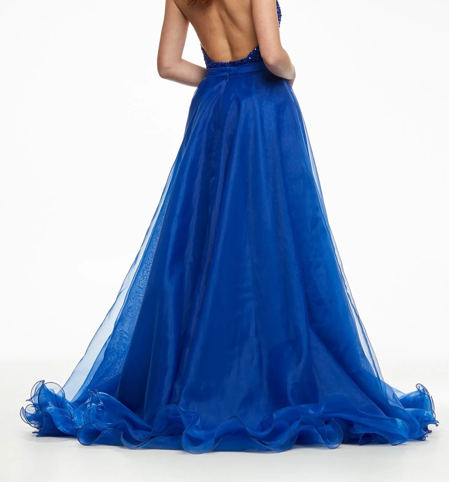 Ashley Lauren 1740 Size 0,12 Red Long Organza Pageant Overskirt Wire Hem Layered Train Detachable