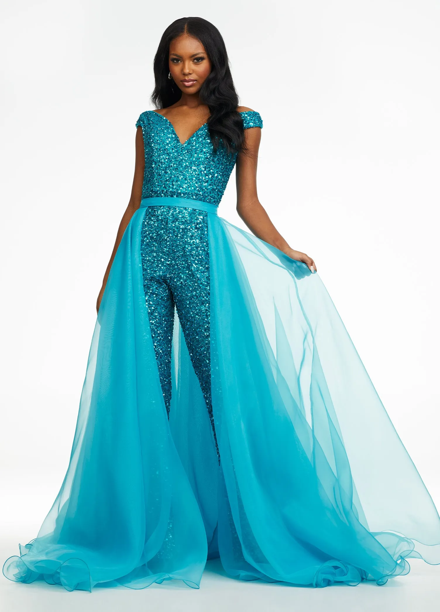 Ashley Lauren 1740 Size 0,12 Red Long Organza Pageant Overskirt Wire Hem Layered Train Detachable