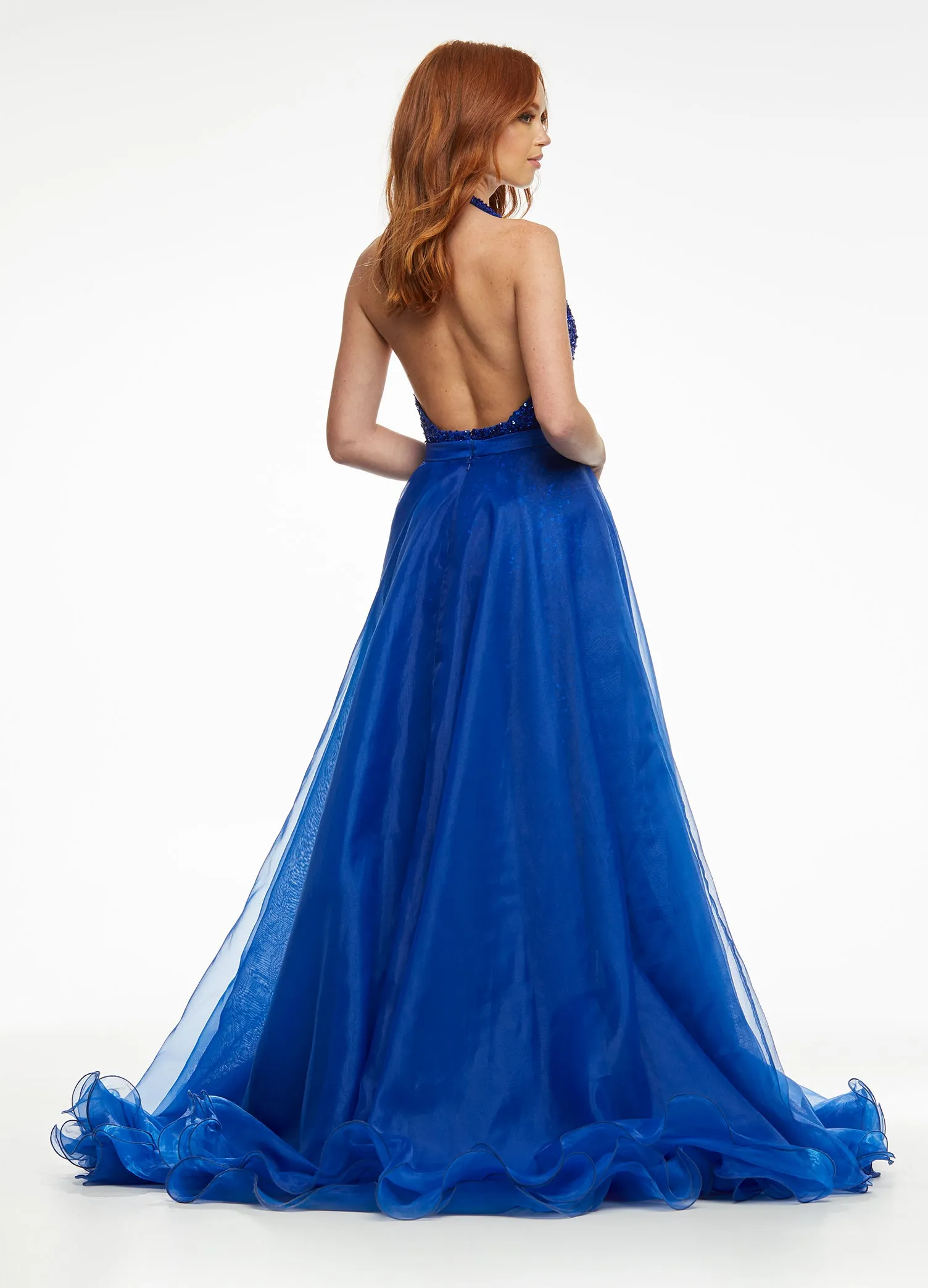Ashley Lauren 1740 Size 0,12 Red Long Organza Pageant Overskirt Wire Hem Layered Train Detachable
