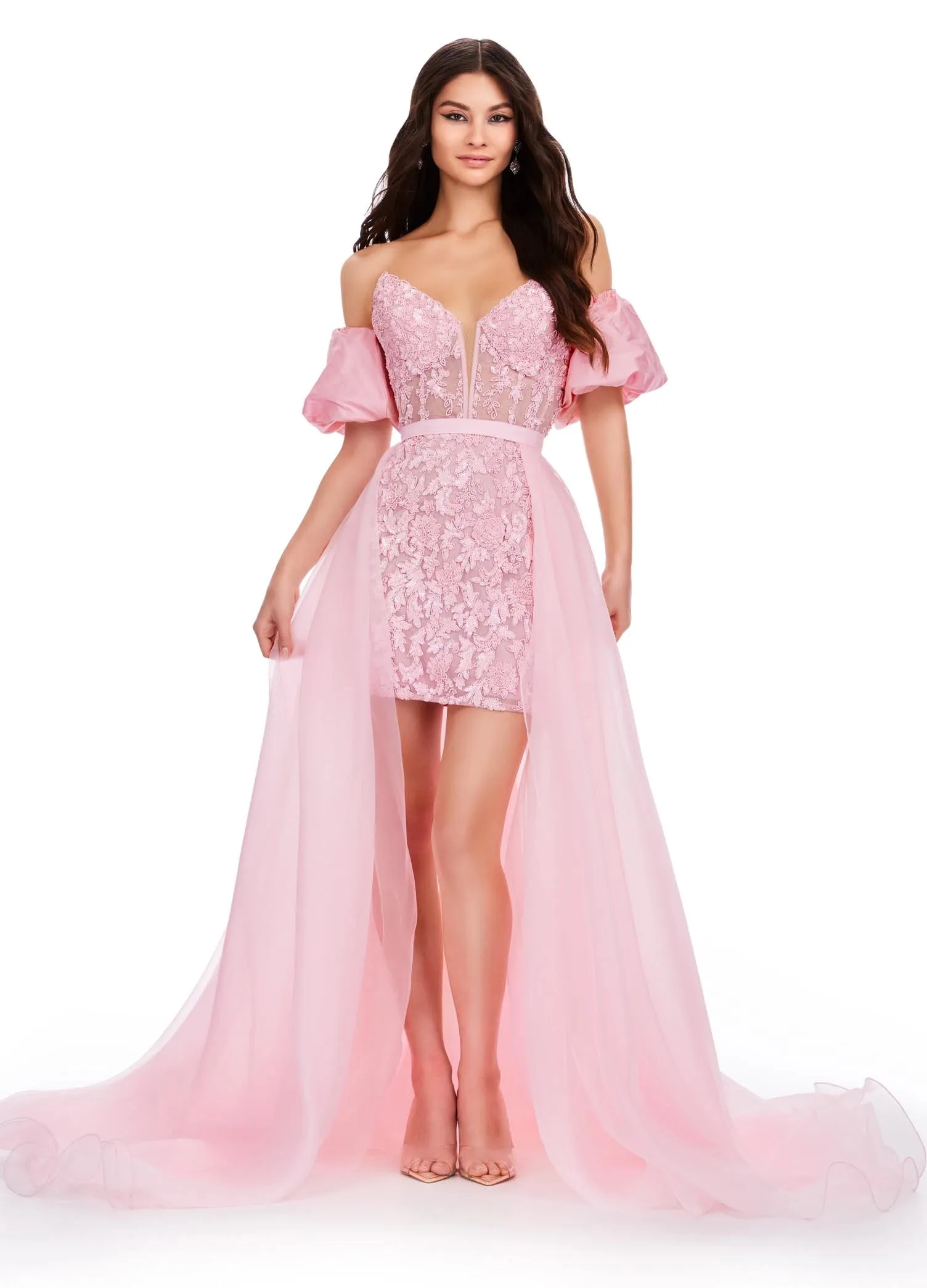 Ashley Lauren 1740 Size 0,12 Red Long Organza Pageant Overskirt Wire Hem Layered Train Detachable