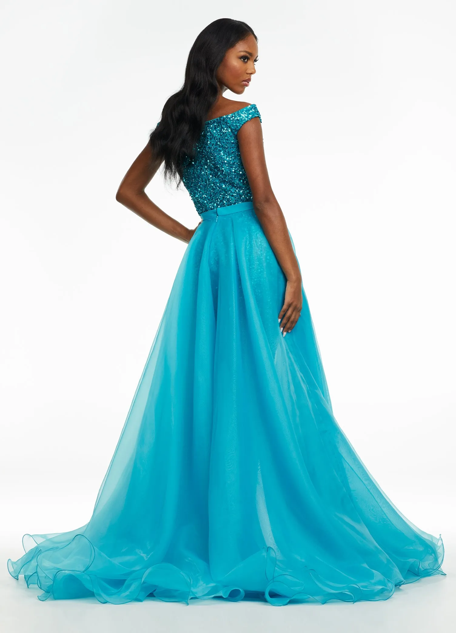 Ashley Lauren 1740 Size 0,12 Red Long Organza Pageant Overskirt Wire Hem Layered Train Detachable