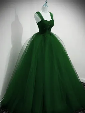 Beaded Tulle Off Shoulder Long Party Dress Tulle A-line Prom Dress Ball Gown Quinceanera Dress       fg6628