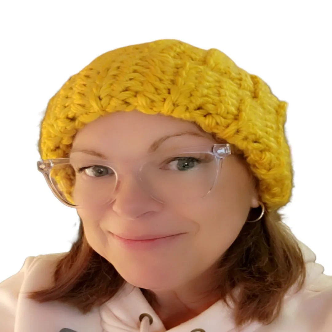 Beanie Slouchy Handmade Crochet Chunky Style Yellow