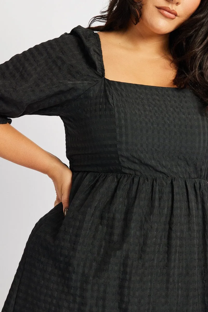 Black Check Babydoll Mini Dress