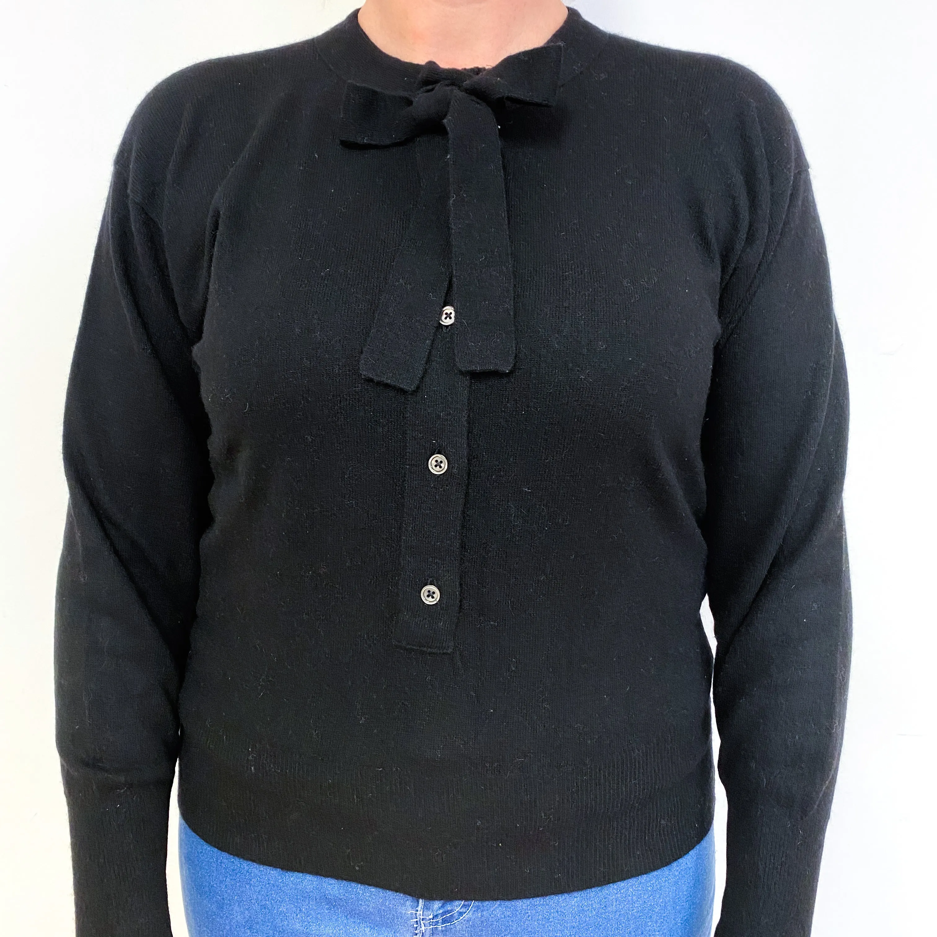 Black Neck Tie Cashmere Crew Neck Jumper Large
