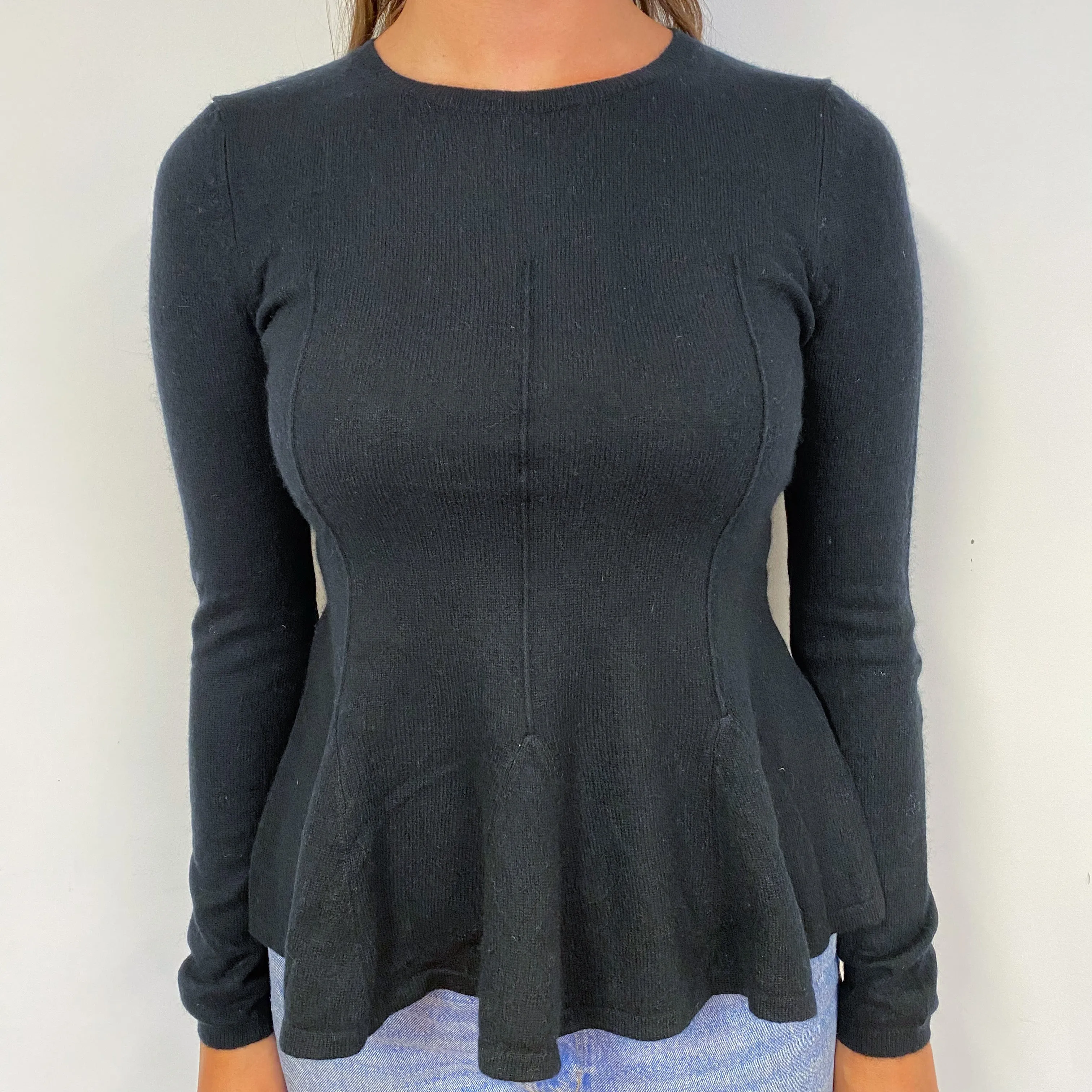 Black Peplum Cashmere Crew Neck Jumper