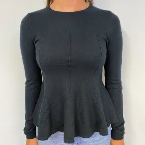 Black Peplum Cashmere Crew Neck Jumper