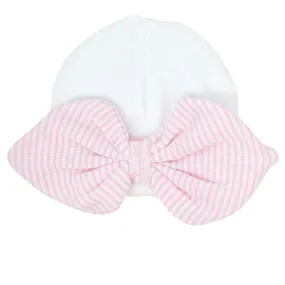 Bow Beanie - Pink Stripe
