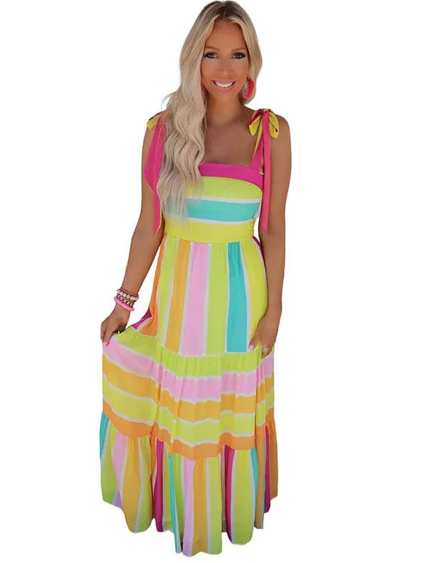 Bright Maxi Dress with Thin Straps