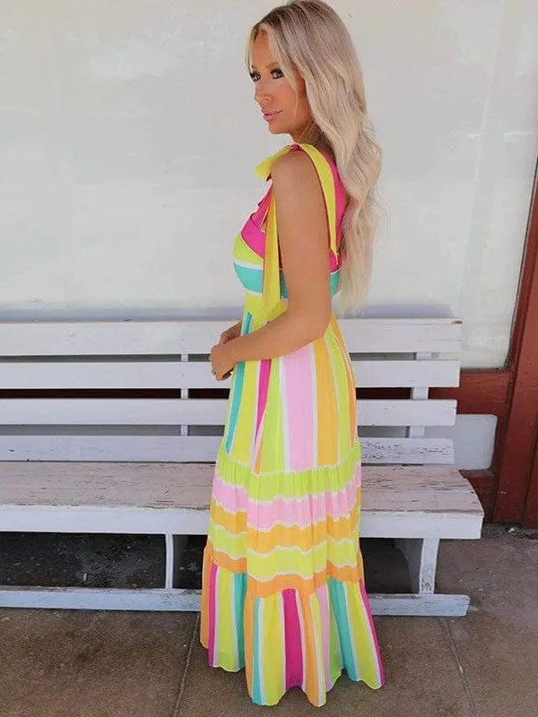 Bright Maxi Dress with Thin Straps