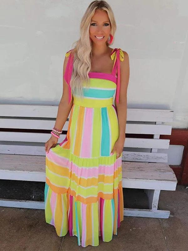 Bright Maxi Dress with Thin Straps
