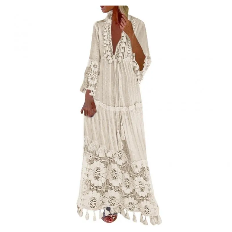 Butterfly Sleeve V-Neck Cotton-Poly Blend Boho Style Maxi Dress
