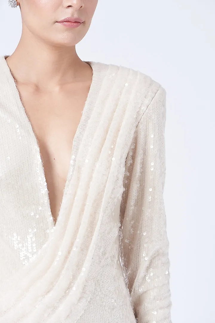 CHAMPAGNE BEIGE DRAPED JUMPSUIT