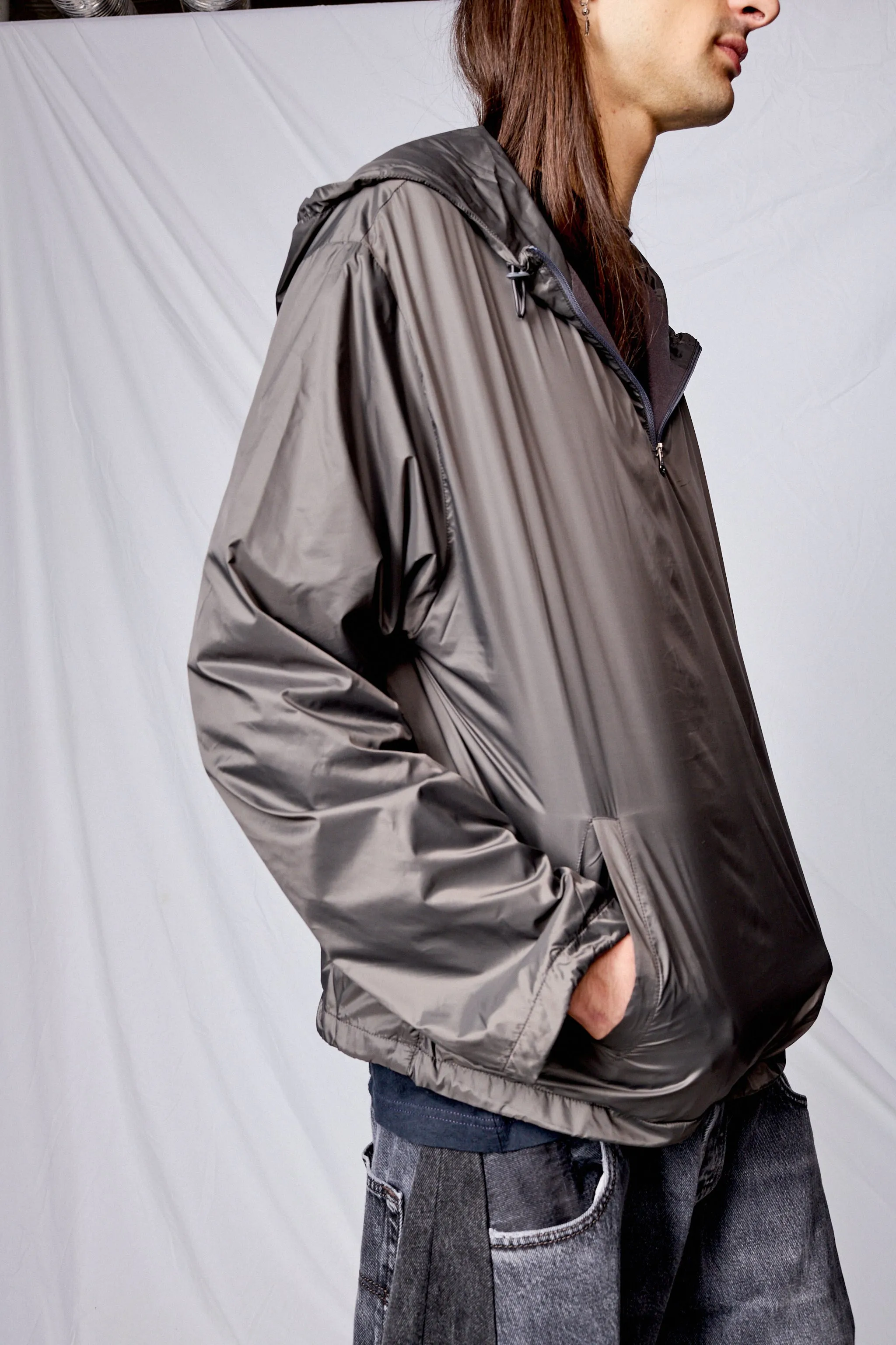 Charcoal Glossy Nylon Half Zip-Up Jumper