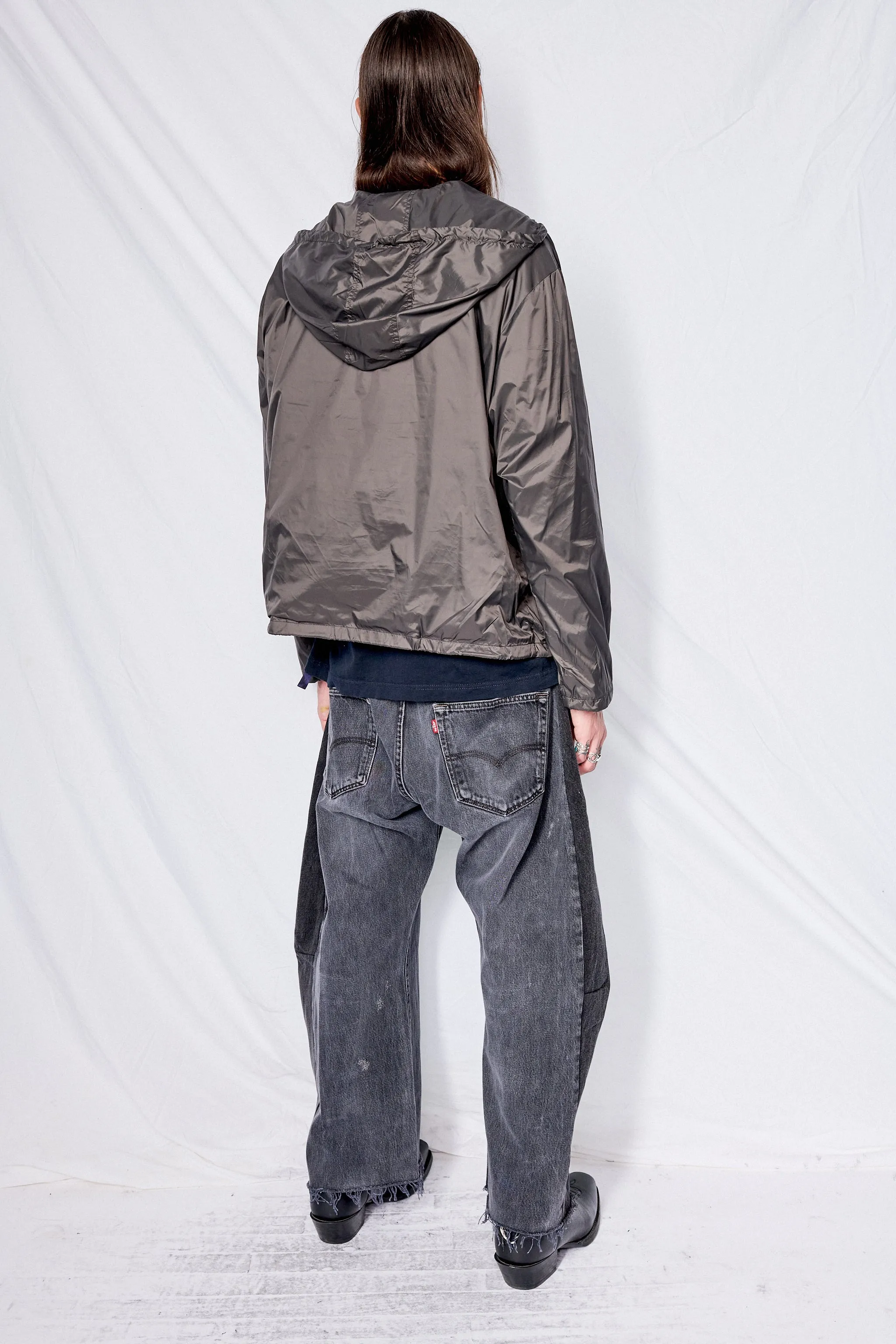 Charcoal Glossy Nylon Half Zip-Up Jumper