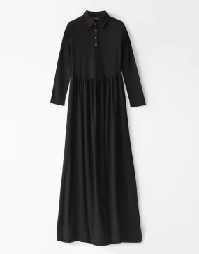Combination Jersey and Rayon Dress with Satin Collar and Jewel Buttons
