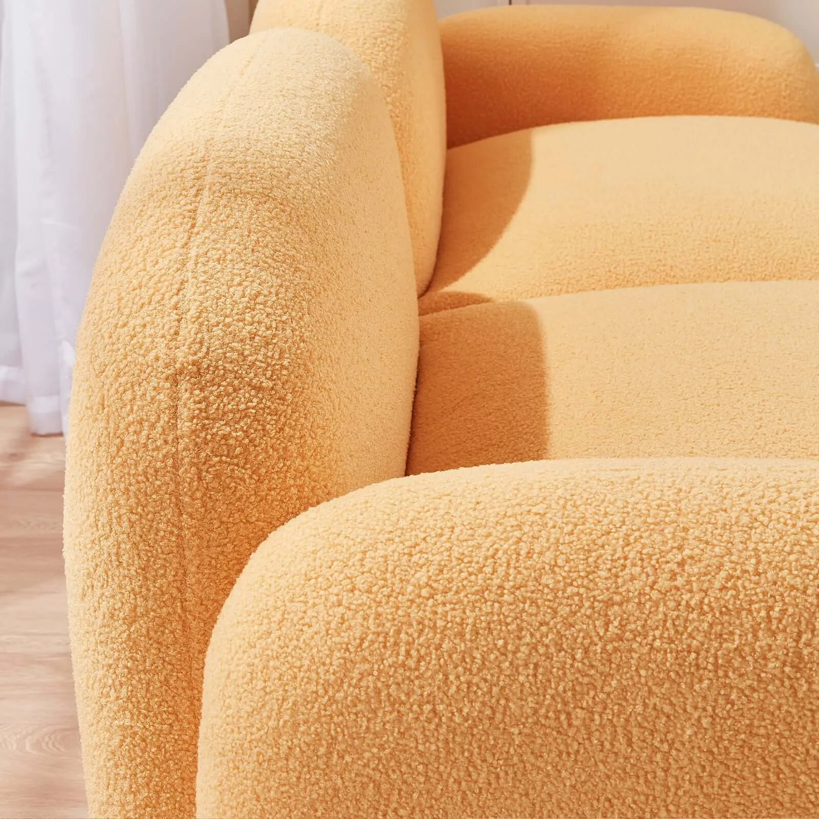Cozy Teddy Fabric Sofa - Plush Yellow Velvet Couch 77.95"